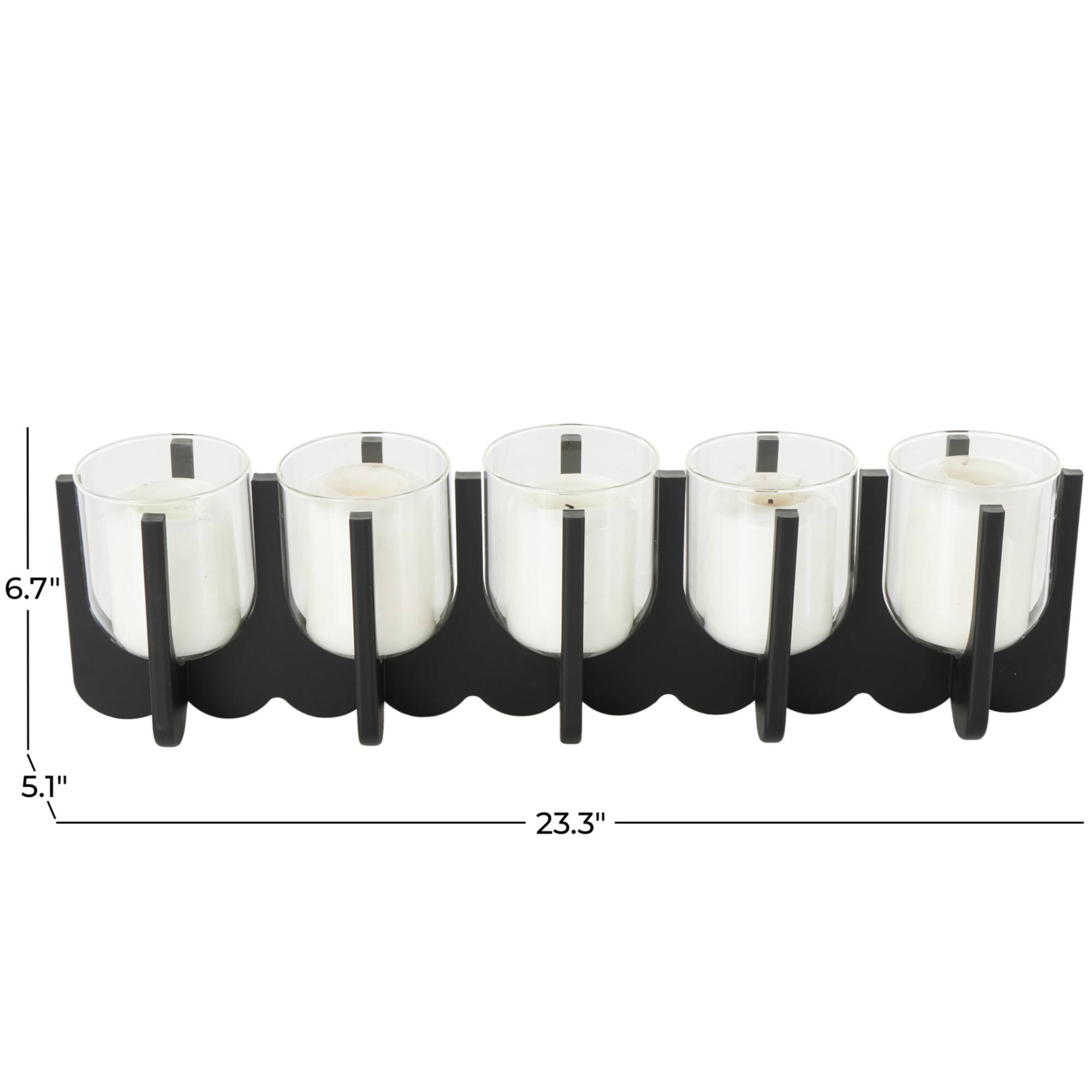 23.25" Black Wood Hurricane 5‑Slot Decorative Candle Holder